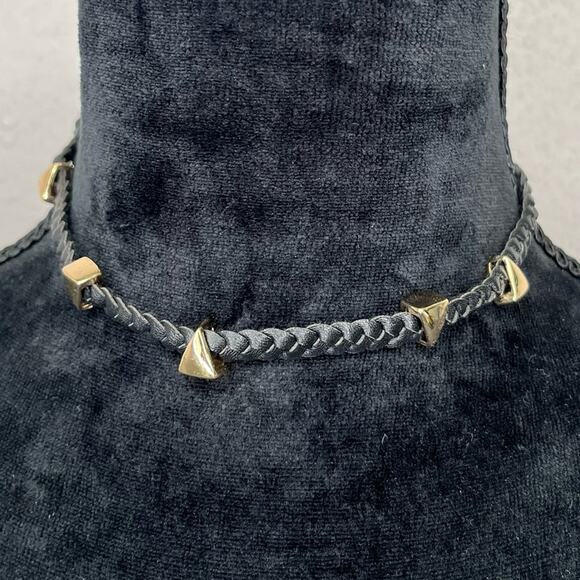 Ettika Revolve Gold Triangles Black Braided Choker Necklace - Picture 1 of 6